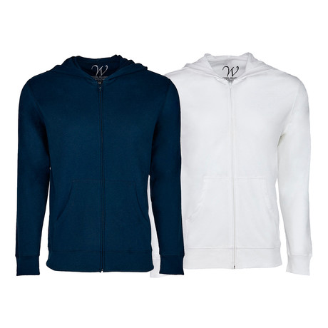 Ultra Soft Seeded Semi-Fitted Zip Up Hoodie // Navy + White // Pack of 2 (S)