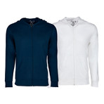 Ultra Soft Seeded Semi-Fitted Zip Up Hoodie // Navy + White // Pack of 2 (L)