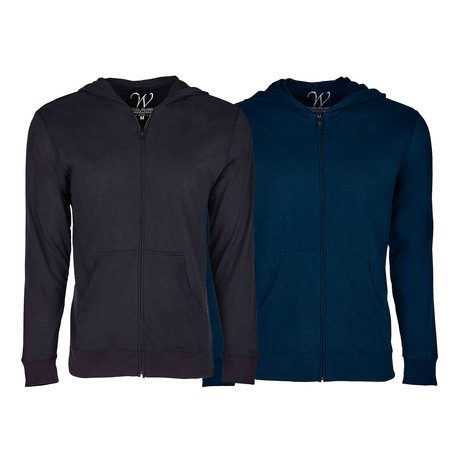 Ultra Soft Seeded Semi-Fitted Zip Up Hoodie // Black + Navy // Pack of 2 (S)
