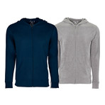Ultra Soft Seeded Semi-Fitted Zip Up Hoodie // Navy + Heather Gray // Pack of 2 (S)