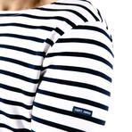 Minquiers Moderne Breton Stripe Shirt // Unisex // White + Navy (S)