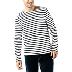 Minquiers Moderne Breton Stripe Shirt // Unisex // White + Black (2XL)