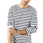 Minquiers Moderne Breton Stripe Shirt // Unisex // White + Navy (2XL)