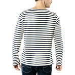 Minquiers Moderne Breton Stripe Shirt // Unisex // Off White + Navy (2XL)