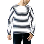 Minquiers Moderne Breton Stripe Shirt // Unisex // White + Navy (L)