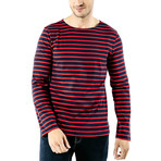 Minquiers Moderne Breton Stripe Shirt // Unisex // Navy + Red (M)