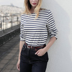Minquiers Moderne Breton Stripe Shirt // Unisex // Off White + Navy (XL)