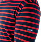 Minquiers Moderne Breton Stripe Shirt // Unisex // Navy + Red (L)