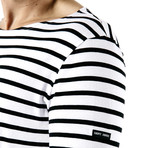Minquiers Moderne Breton Stripe Shirt // Unisex // White + Black (S)