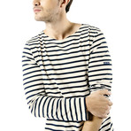 Minquiers Moderne Breton Stripe Shirt // Unisex // Off White + Navy (L)