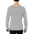 Minquiers Moderne Breton Stripe Shirt // Unisex // White + Black (S)