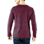 Minquiers Moderne Breton Stripe Shirt // Unisex // Navy + Red (XL)