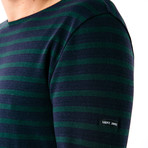 Meridien Moderne Breton Shirt // Unisex // Navy + Dark Green (L)