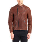Erie Biker Leather Jacket // Red + Brown (S)