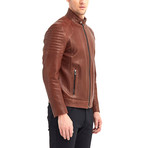 Huron Biker Leather Jacket // Red + Brown (M)