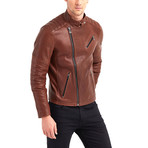 Erie Biker Leather Jacket // Red + Brown (2XL)