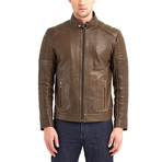 Huron Biker Leather Jacket // Khaki (S)