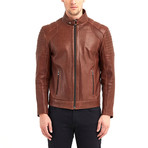 Huron Biker Leather Jacket // Red + Brown (XL)