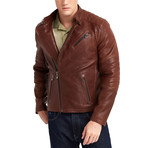 Erie Biker Leather Jacket // Red + Brown (XL)