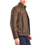 Huron Biker Leather Jacket // Khaki (M)