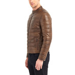 Crater Buttoned Collar Leather Jacket // Brown (2XL)