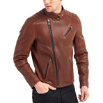 Erie Biker Leather Jacket // Red + Brown (M)