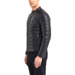 Crater Buttoned Collar Leather Jacket // Black (2XL)