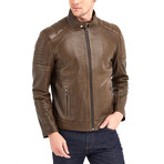 Huron Biker Leather Jacket // Khaki (3XL)