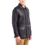 Oreille Coat Leather Jacket // Navy (S)