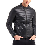 Crater Buttoned Collar Leather Jacket // Black (L)