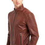 Huron Biker Leather Jacket // Red + Brown (L)