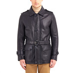 Oreille Coat Leather Jacket // Navy (XL)