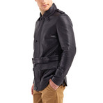 Oreille Coat Leather Jacket // Navy (S)