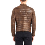 Crater Buttoned Collar Leather Jacket // Brown (L)