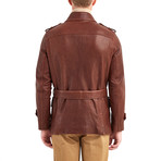 Oreille Coat Leather Jacket // Red + Brown (2XL)