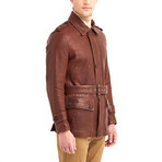 Oreille Coat Leather Jacket // Red + Brown (S)