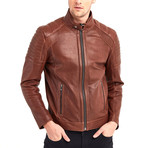 Huron Biker Leather Jacket // Red + Brown (L)