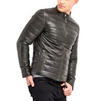 Crater Buttoned Collar Leather Jacket // Green (3XL)
