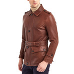 Oreille Coat Leather Jacket // Red + Brown (L)