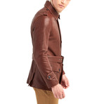 Oreille Coat Leather Jacket // Red + Brown (3XL)