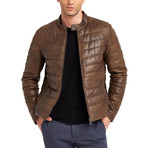 Crater Buttoned Collar Leather Jacket // Brown (L)