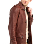 Oreille Coat Leather Jacket // Red + Brown (L)