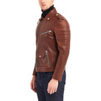 Shoals Biker Leather Jacket // Red + Brown (L)