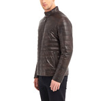 Walter Buttoned Collar Leather Jacket // Coffee (M)