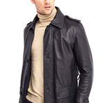 Oreille Coat Leather Jacket // Navy (3XL)