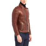 Shoals Biker Leather Jacket // Red + Brown (L)