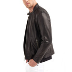 Cayuga Buttoned Collar Leather Jacket Ii // Black (3XL)