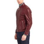Cayuga Buttoned Collar Leather Jacket // Bordeaux (XL)