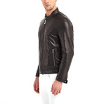 Cayuga Buttoned Collar Leather Jacket Ii // Black (3XL)