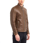 Cayuga Buttoned Collar Leather Jacket // Khaki (M)